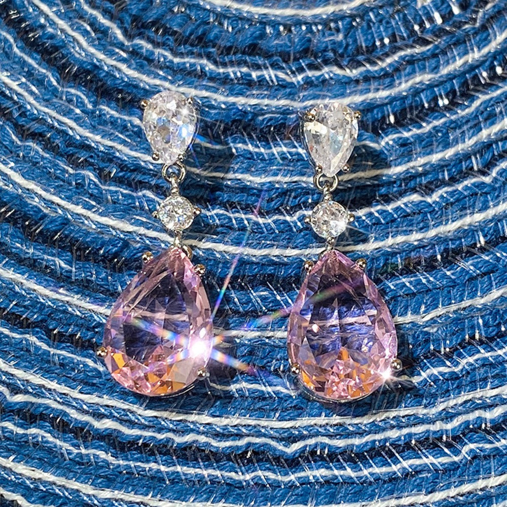 Pear shaped water drop earrings, light luxury, for Women's