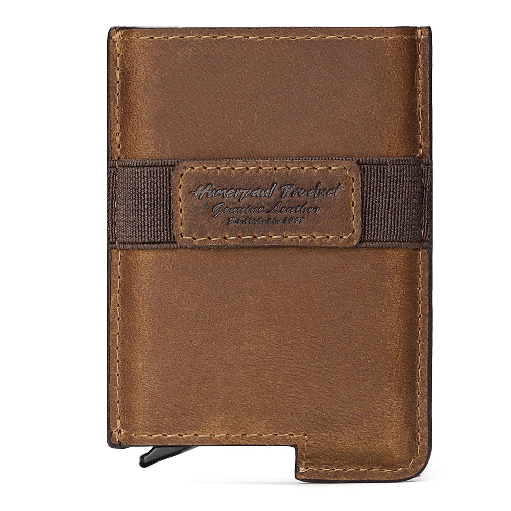 RFID Swipe Card Box Leather Automatic Credit Card Sleeve Retro Card Wallet
