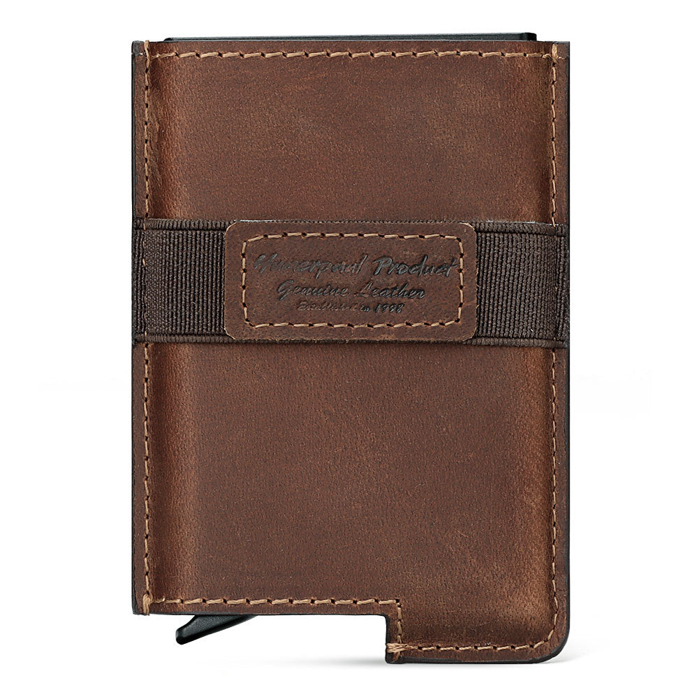 RFID Swipe Card Box Leather Automatic Credit Card Sleeve Retro Card Wallet