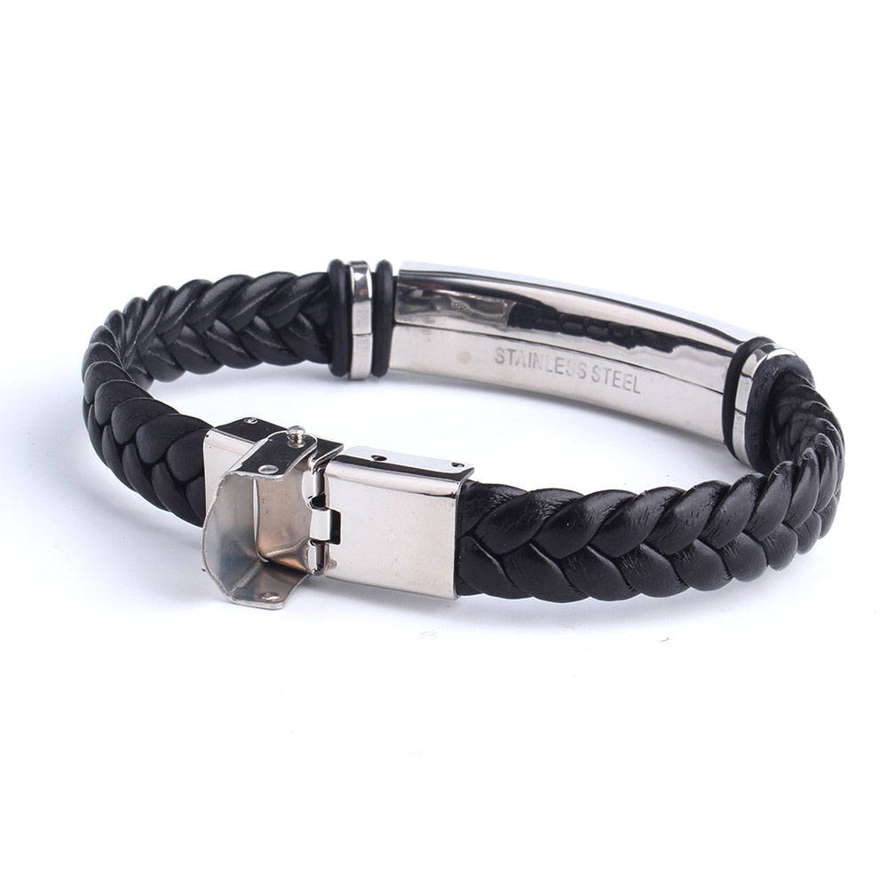 Engrave Leather 316L Stainless Steel Bracelets For Men