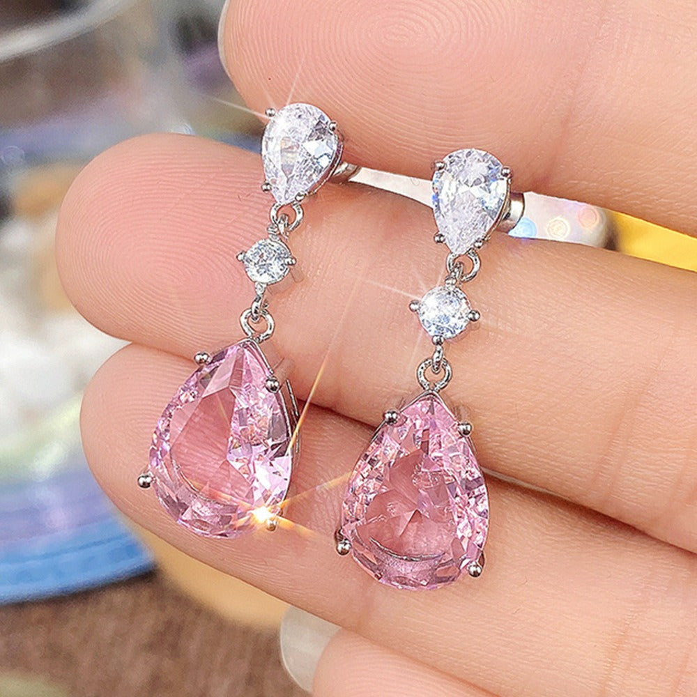 Pear shaped water drop earrings, light luxury, for Women's