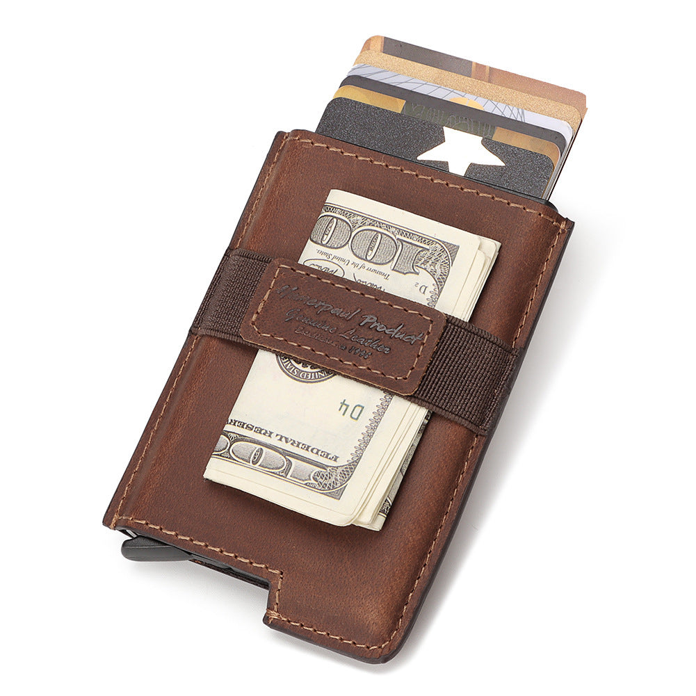 RFID Swipe Card Box Leather Automatic Credit Card Sleeve Retro Card Wallet