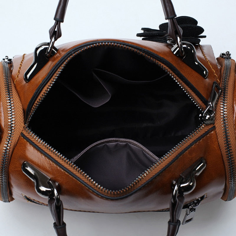 Vintage Women Shoulder Bags With Flower PU Leather Women
