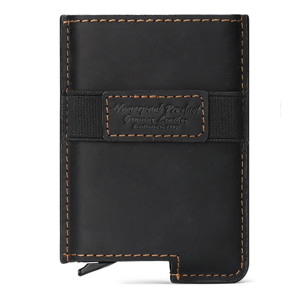RFID Swipe Card Box Leather Automatic Credit Card Sleeve Retro Card Wallet