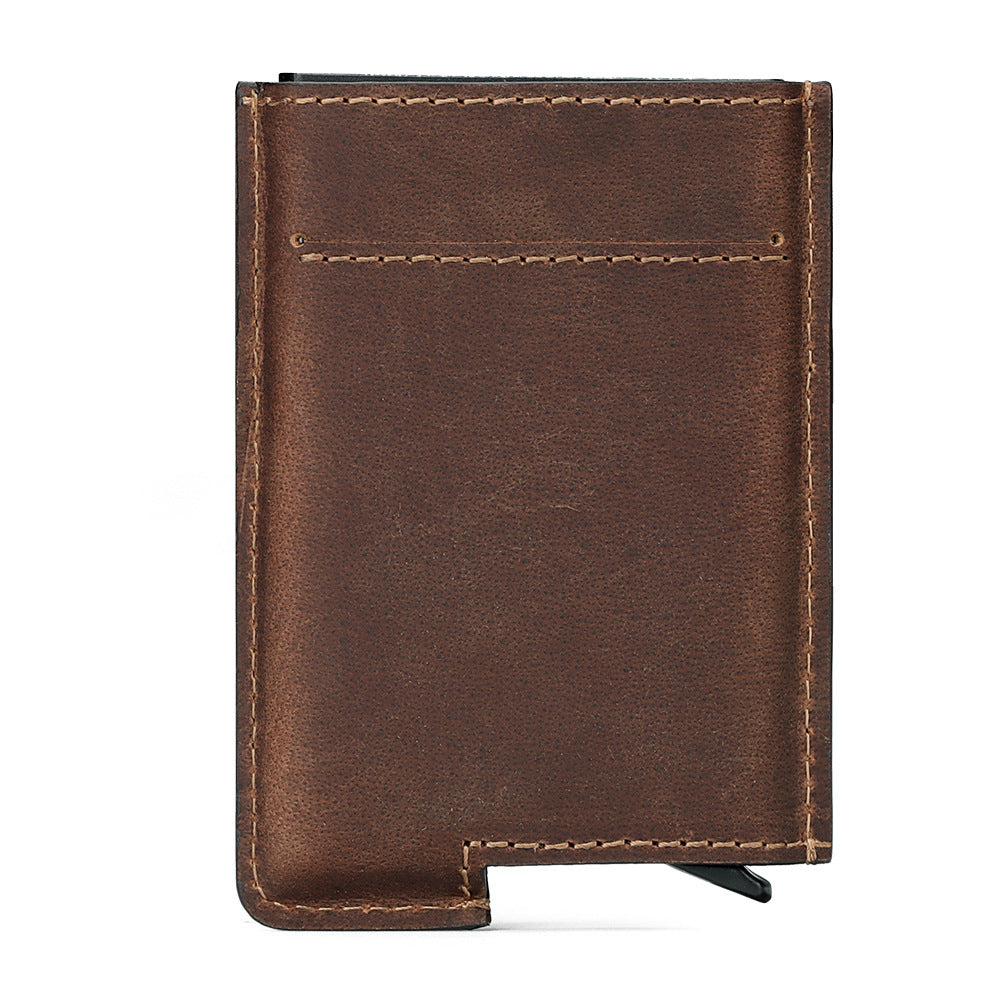RFID Swipe Card Box Leather Automatic Credit Card Sleeve Retro Card Wallet