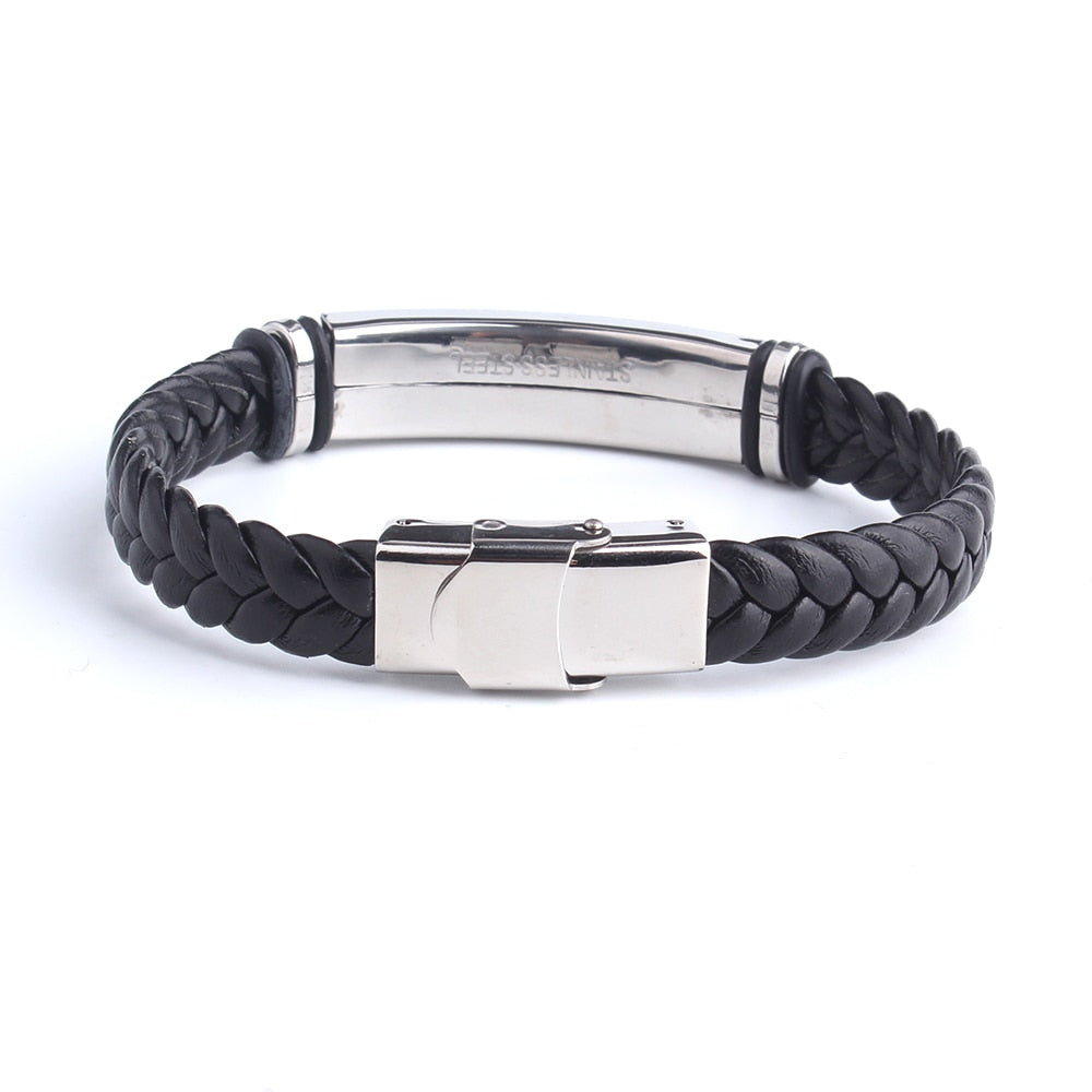 Engrave Leather 316L Stainless Steel Bracelets For Men