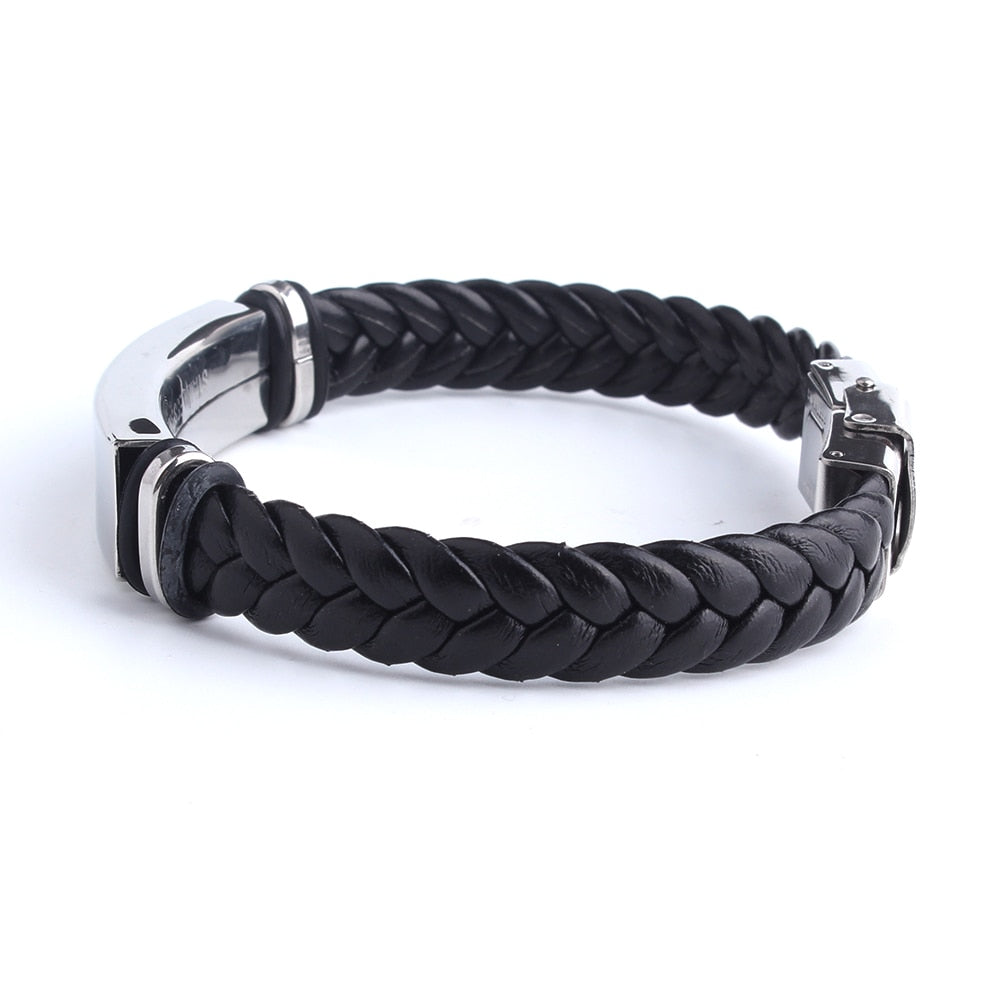 Engrave Leather 316L Stainless Steel Bracelets For Men