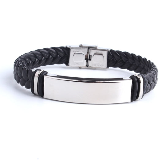 Engrave Leather 316L Stainless Steel Bracelets For Men