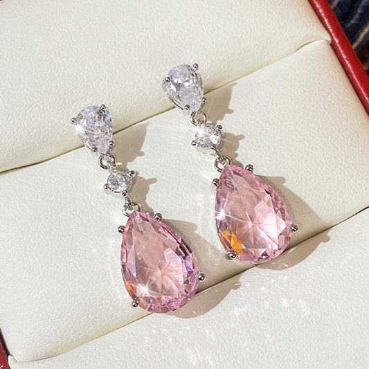 Pear shaped water drop earrings, light luxury, for Women's